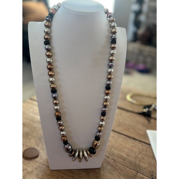 Multi-Color Beaded Necklace With Mixed Metal Accents & Silver Toggle Closure - Picture 9 of 9